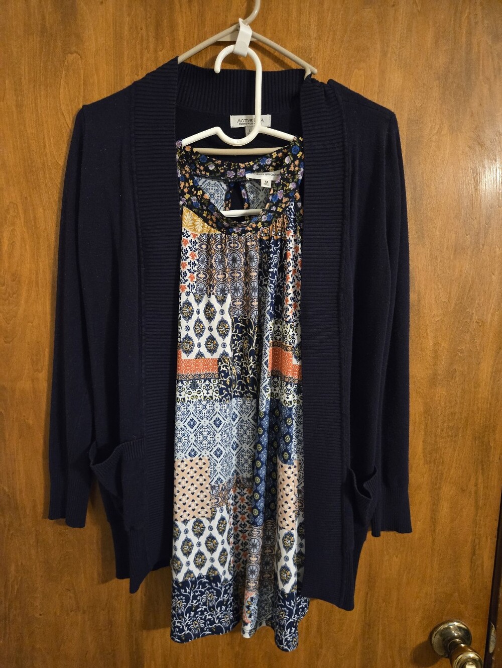 Navy Blue Cardigan & Floral High Neck Tank